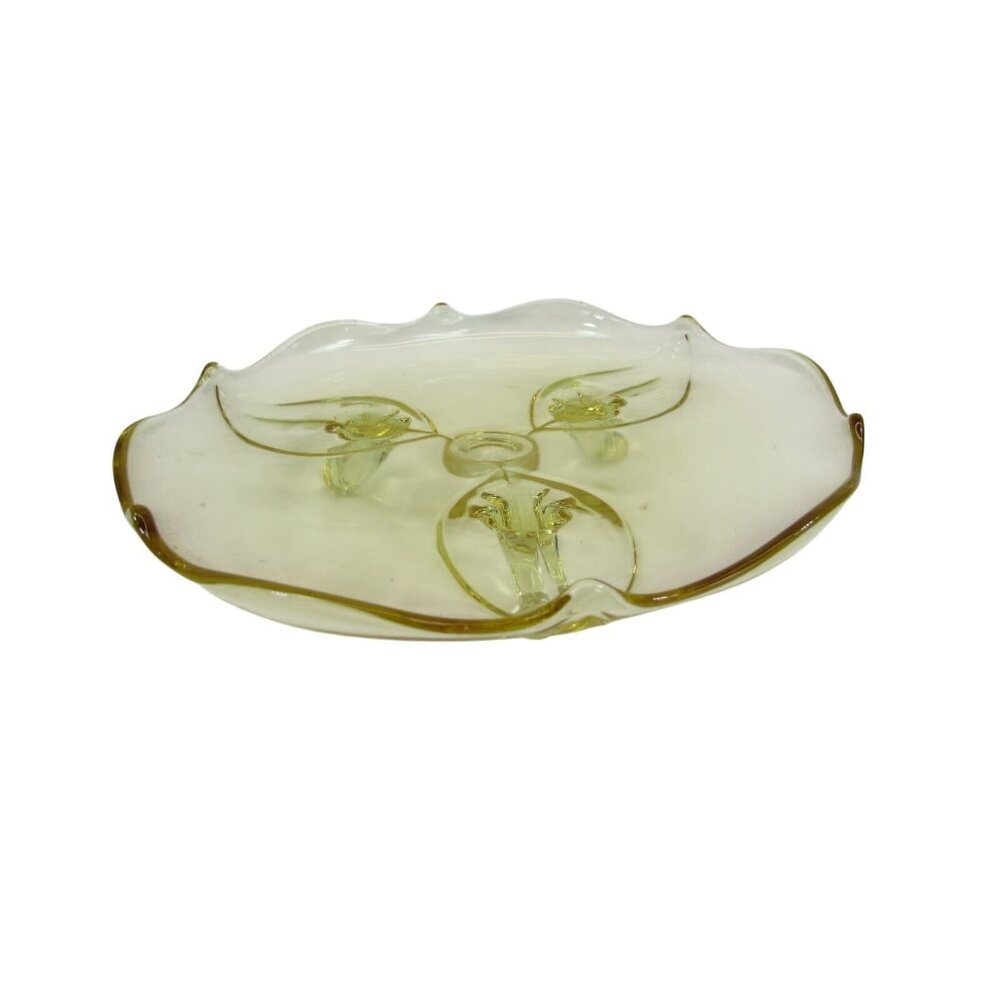 Vintage Lancaster Petal Yellow Depression Glass Three Footed Plate 51372